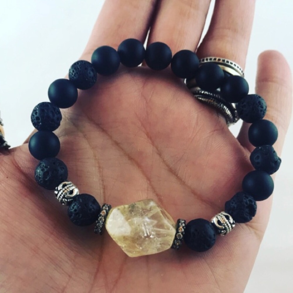 Genuine citrine lava rock cz boho bead bracelet - Picture 3 of 5